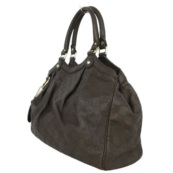 GUCCI: GUCCISsima Sukey GG Logo Tote Hand Bag Brown #1387 - Picture 4 of 11